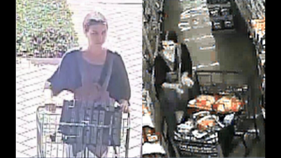 A woman wanted by police for allegedly stealing thousands of dollars worth of chewing gum at Orange County stores. (Irvine Police Department)