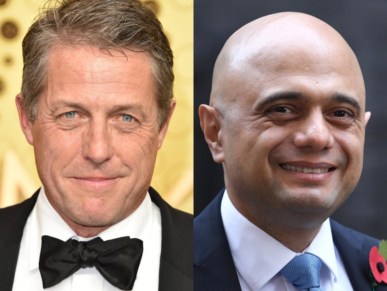 Hugh Grant has hit out at chancellor Sajid Javid and certain news publications for omitting the real reason he refused to shake the politician's hand at a recent film premiere (John Shearer/Daniel Leal/Getty Images)