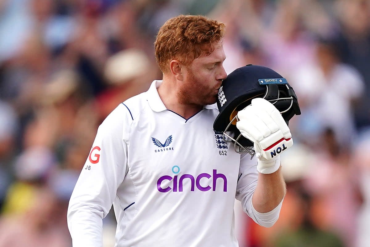 Jonny Bairstow blasted England to victory with 136 from 92 deliveries including a 77-ball century on the final day of the LV = Insurance Test at Trent Bridge (Mike Egerton/PA) (PA Wire)