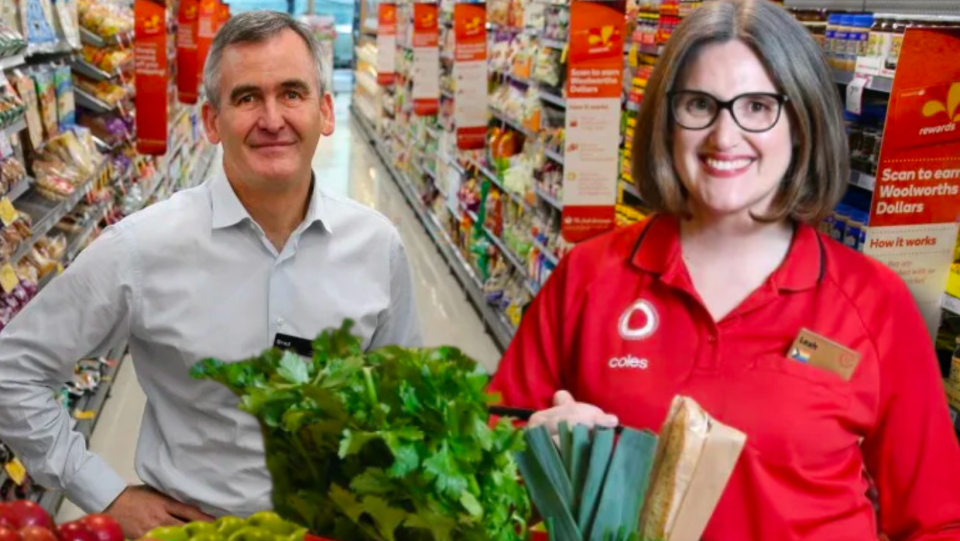 Coles CEO Leah Weckert and Woolworths CEO Brad Banducci.