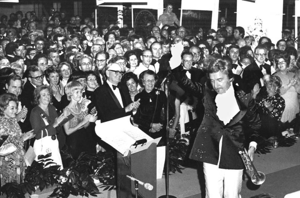 Doc Severenson, band leader who became popular to a generation through late night television, was on hand for the opening ceremonies at DFW. (Date Unkown)1974?(DFW INTERNATIONAL AIRPORT PHOTO)