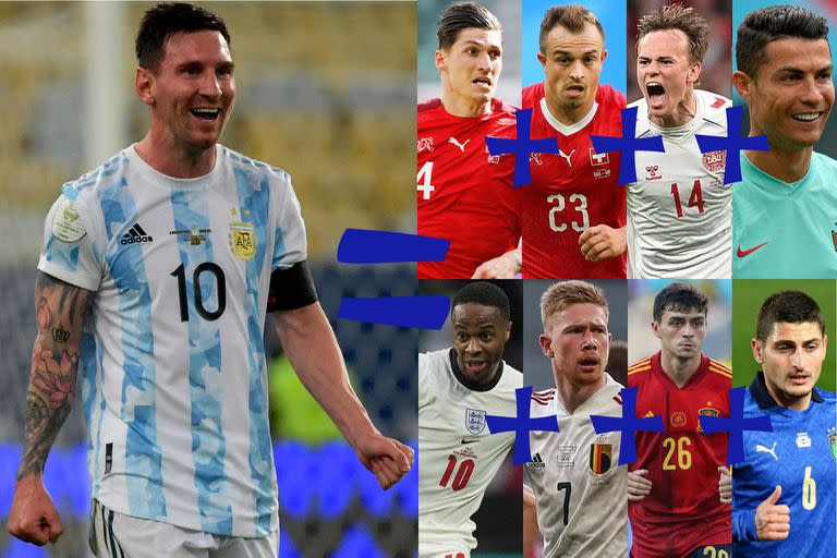 Messi, en la Copa América dominó las estadísticas que en la Eurocopa tuvieron entre siete jugadores: Steven Zuber y Xherdan Shaqiri (Suiza), Cristiano Ronaldo (Portugal), Mikkel Damsgaard (Dinamarca), Raheem Sterling (Inglaterra), Kevin De Bruyne (Bélgica), Pedri (España) y Marco Verratti (Italia)