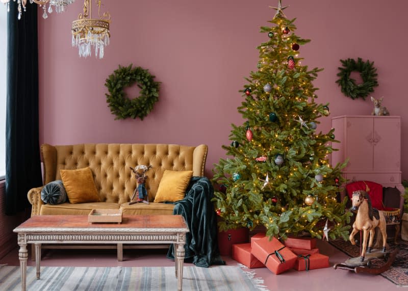 Cozy room decorated for Christmas celebration