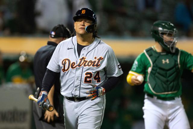 Miguel Cabrera of the Detroit Tigers bats in the first inning against