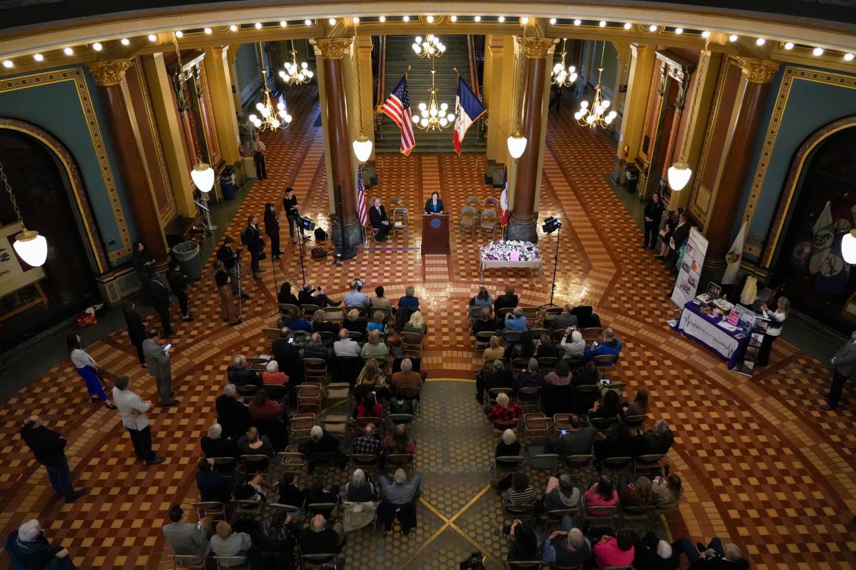 Iowa Attorney General Brenna Bird speaks at a Rally for Life abortion protest on Jan. 22 at the Iowa Capitol in Des Moines.