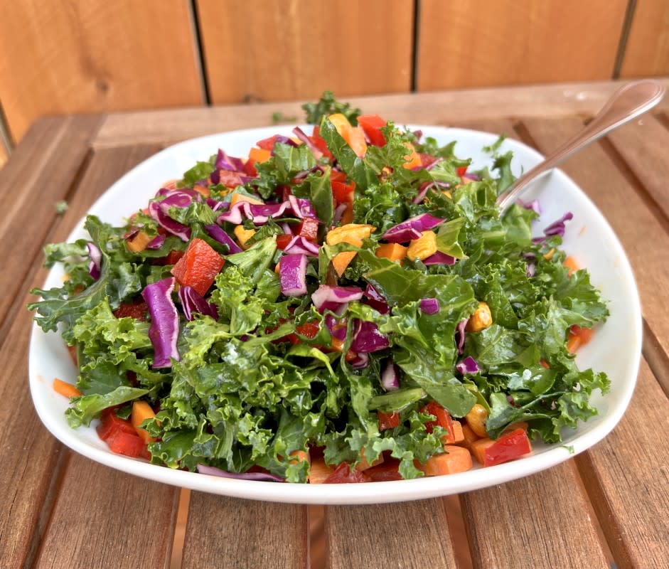 <p>Theresa Greco</p><p>This make-ahead salad has so many colors you know it's going to taste fresh and delish.</p><p><strong>Get the recipe: <a href="https://www.yahoo.com/lifestyle/tried-tiktoks-viral-rainbow-kale-224500445.html" data-ylk="slk:Rainbow Kale Salad;elm:context_link;itc:0;sec:content-canvas;outcm:mb_qualified_link;_E:mb_qualified_link;ct:story;" class="link  yahoo-link">Rainbow Kale Salad</a></strong></p>