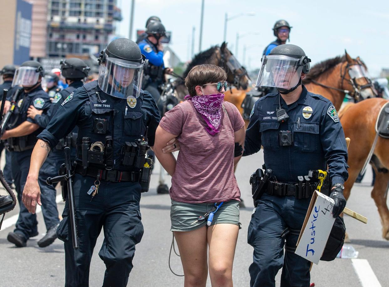 A protest against the police killing of George Floyd shut down Interstate 35 in Austin, Texas, in May 2020.