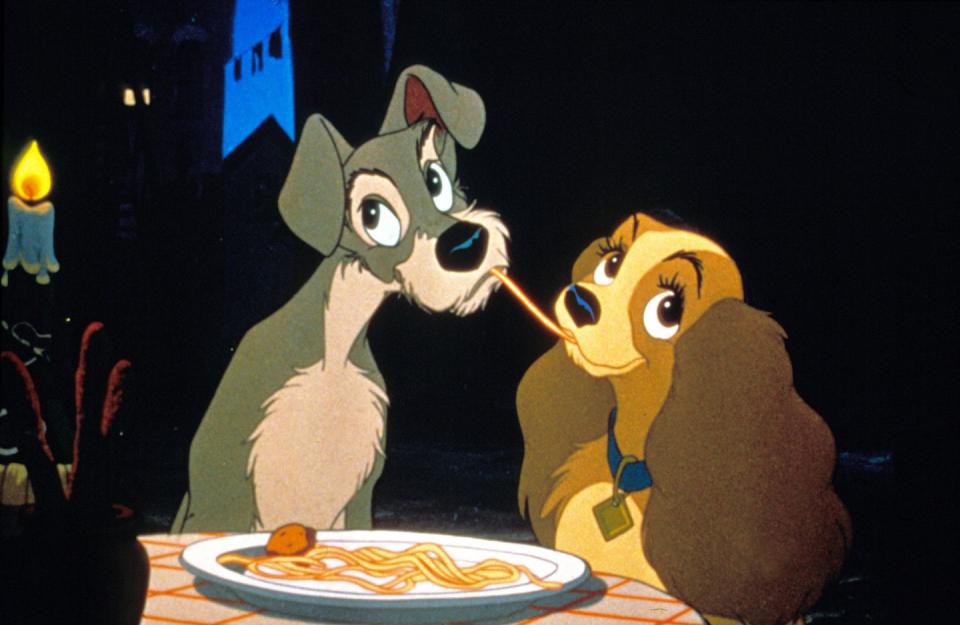 <p>This iconic clip from <em>Lady and The Tramp</em> is one of the most recognizable in cartoon history. The 1955 Walt Disney animated film follows the journey of these adorable pups. </p><p>Lady, an American Cocker Spaniel, is a beloved companion dog breed, who is also incredibly stylish and classy. </p><p>Bill says: "The American Cocker Spaniel is a glamorous breed with a long flowing coat and yet are a lively and cheerful dog, who are also sociable and easy-going. Part of the Gundog group, they can also often be keen to work."</p><p><a class="link " href="https://go.redirectingat.com?id=74968X1596630&url=https%3A%2F%2Fwww.disneyplus.com%2Fmovies%2Flady-and-the-tramp%2F5C1EXtD5Z5xv%2F&sref=https%3A%2F%2Fwww.countryliving.com%2Flife%2Fg32293379%2Ffamous-dogs-in-films%2F" rel="nofollow noopener" target="_blank" data-ylk="slk:STREAM NOW;elm:context_link;itc:0;sec:content-canvas">STREAM NOW</a></p>