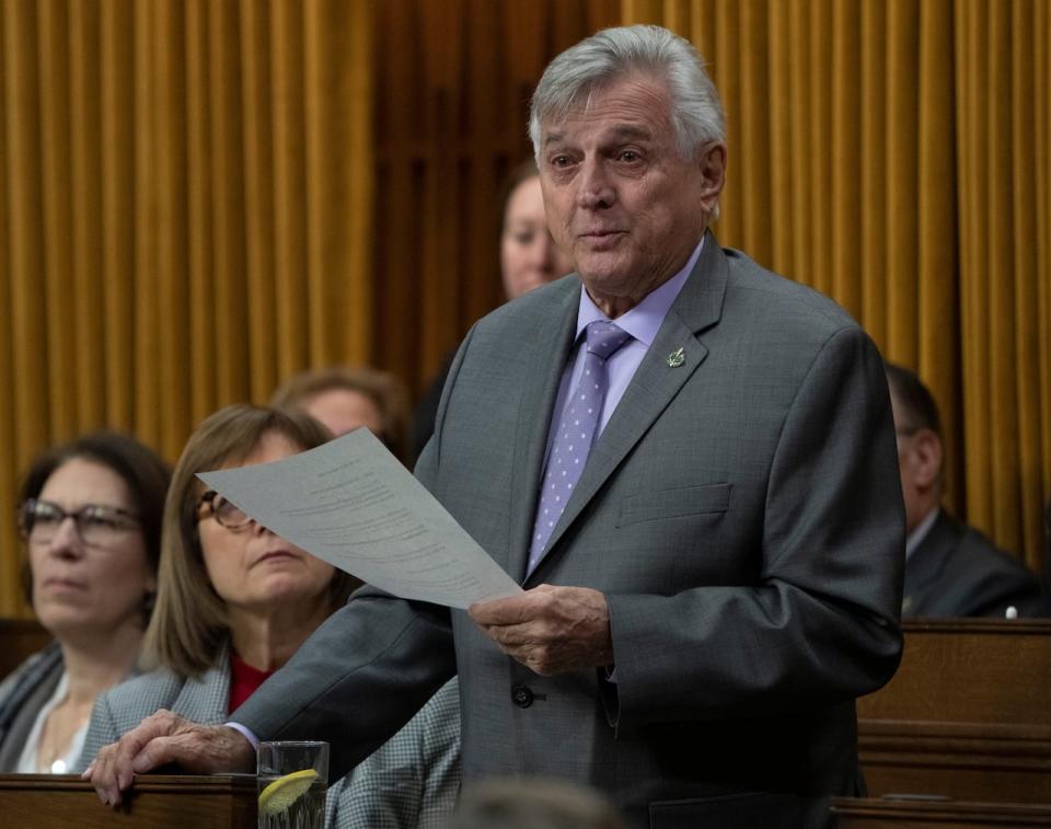 Liberal MP for Marc-Aurele-Fortin Yves Robillard reads a statement about the incident at Laval daycare, before Question Period, Thursday, February 9, 2023 in Ottawa.