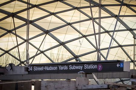 The entrance to the still unfinished 34th St. Hudson Yards stop for the Number 7 subway line is seen in New York December 12, 2014. REUTERS/Brendan McDermid