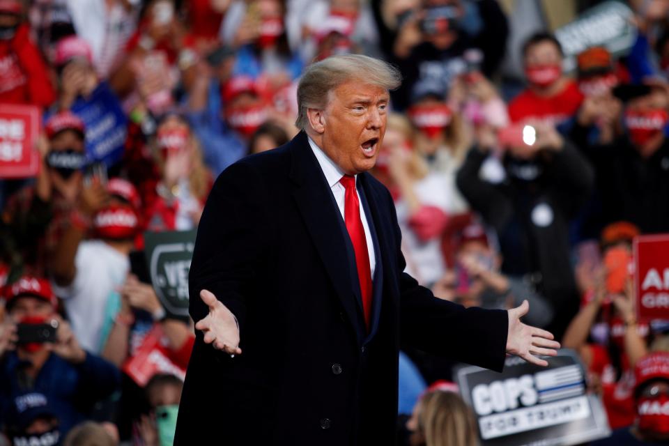 US president Donald Trump speaking to supporters on Saturday  (REUTERS)