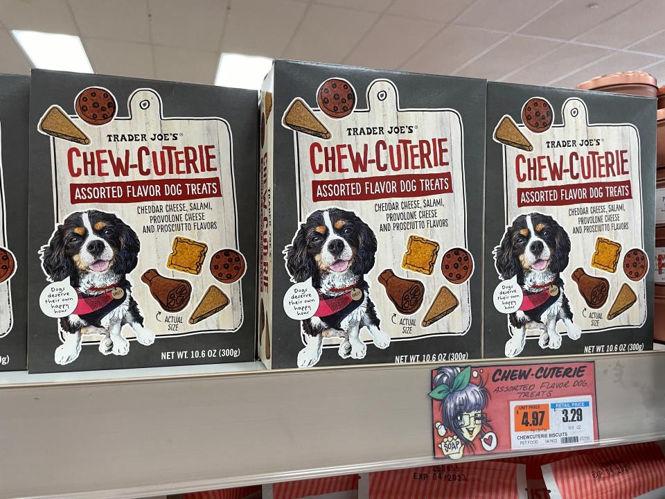 trader joe's dog treats chew-culture on shelf