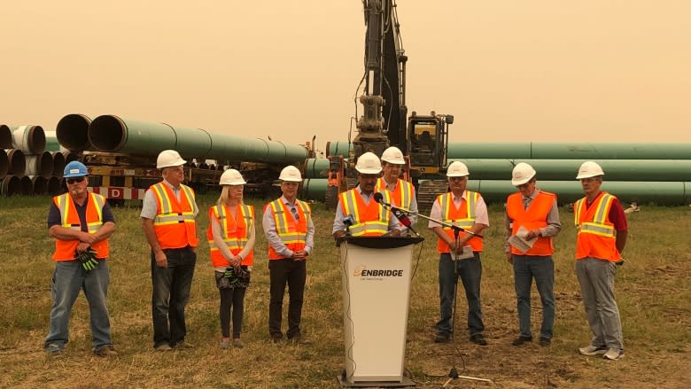 Far from Indigenous protest camp, Enbridge shows off pipeline progress near Morden