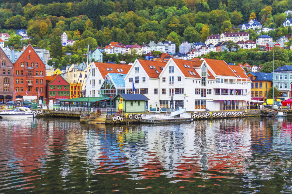 Scenic summer panorama of the Old Town pier architecture in Bryggen