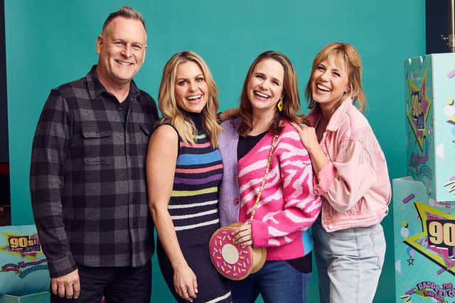 <p>Emily Assiran/Getty </p> Dave Coulier, Candace Cameron Bure, Andrea Barber and Jodie Sweetin at 90s Con in Hartford, Connecticut, on March 18, 2023