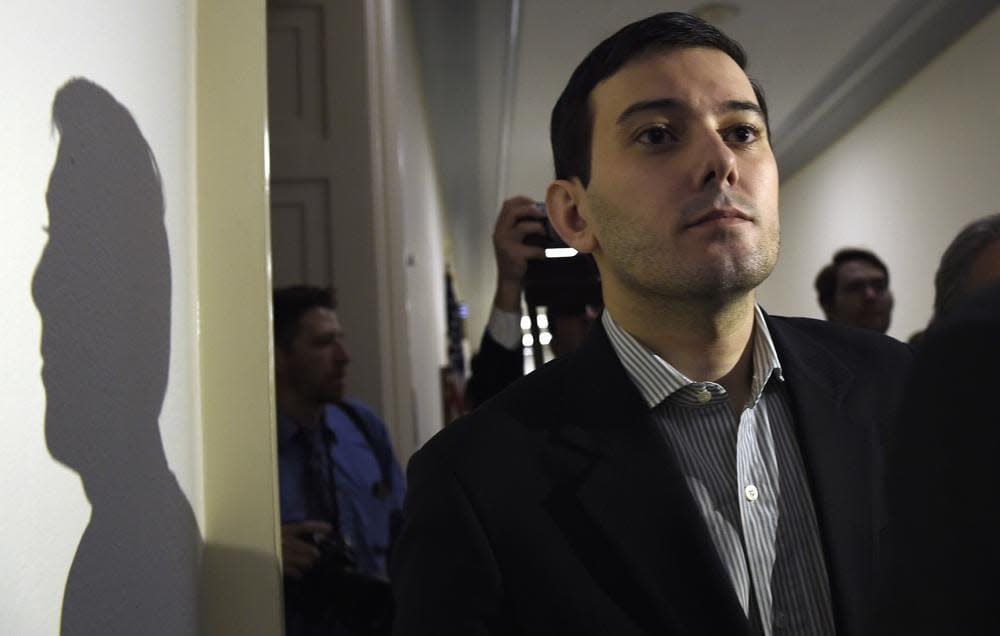 This Thursday, Feb. 4, 2016, file photo shows pharmaceutical chief Martin Shkreli following his appearance on Capitol Hill in Washington before the House Committee on Oversight and Reform Committee. (AP Photo/Susan Walsh, File)