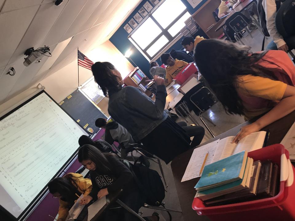 Malorie Weber teaches an English class at Parades Middle School in Austin. (Credit: Malorie Weber)