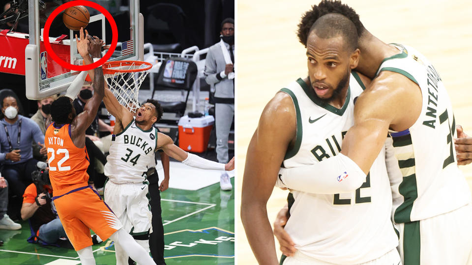 Giannis Antetokounmpo's block on DeAndre Ayton spurred the Milwaukee Bucks to a game four win in the NBA Finals.