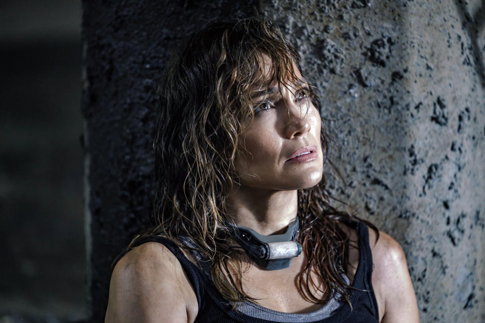 This image released by Netflix shows Jennifer Lopez in a scene from "Atlas." (Ana Carballosa/Netflix via AP)