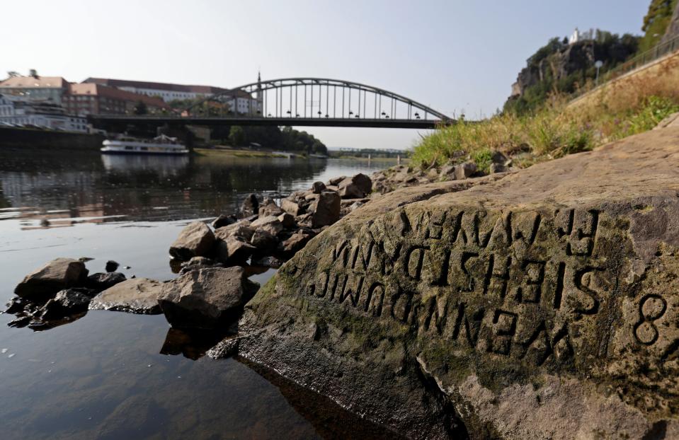 A view of the 'hunger stone,' which dates back to 1616.