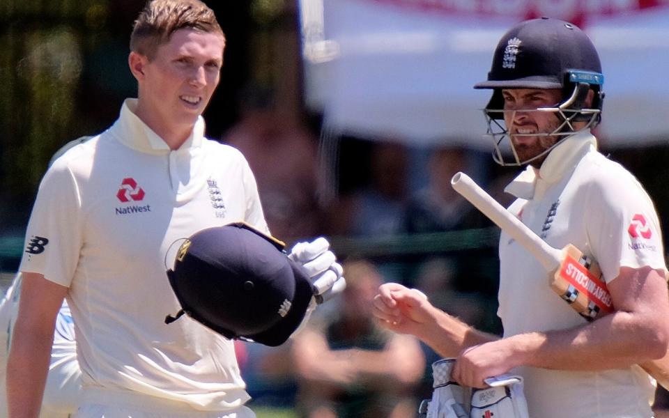 Zak Crawley (left) and Dominic Sibley batted together for 181 balls in Port Elizabeth on Thursday - AP