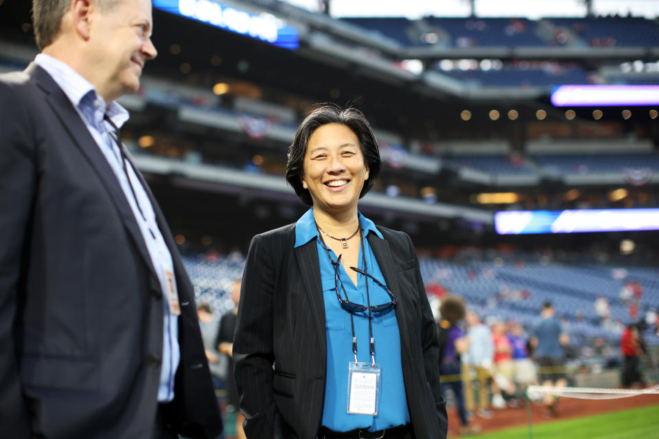 Ng became MLB's first female general manager when she took over the Marlins job in 2021. (Photo by Rob Tringali/MLB Photos via Getty Images)