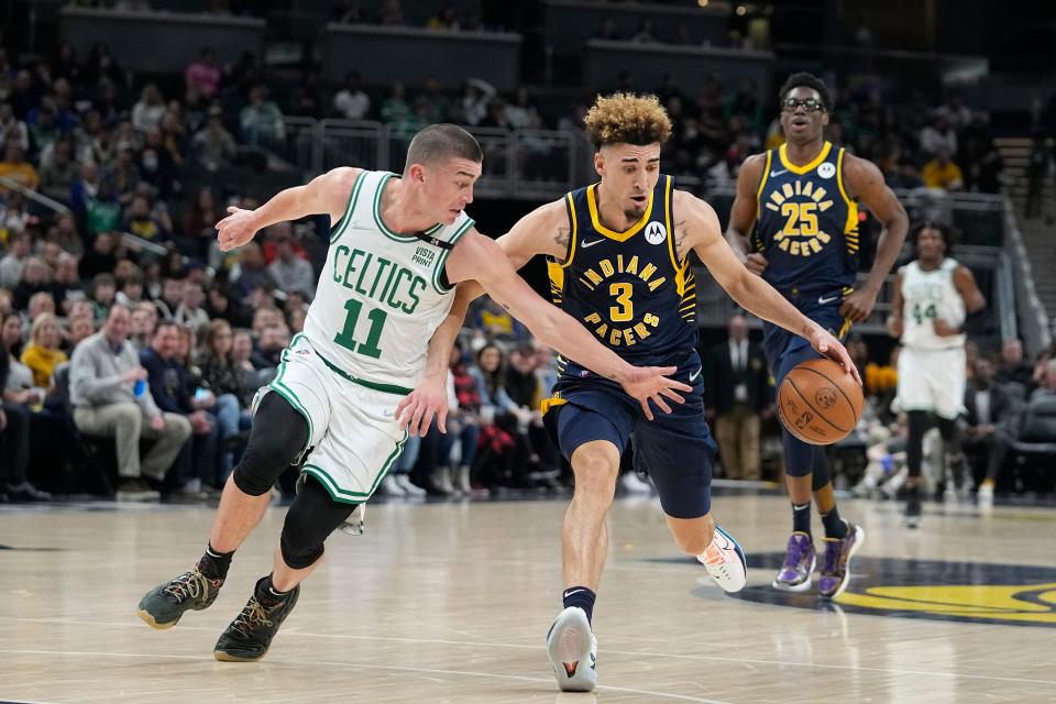 Chris Duarte (3) averaged in double figures as a rookie in 2021-22 for the Indiana Pacers.