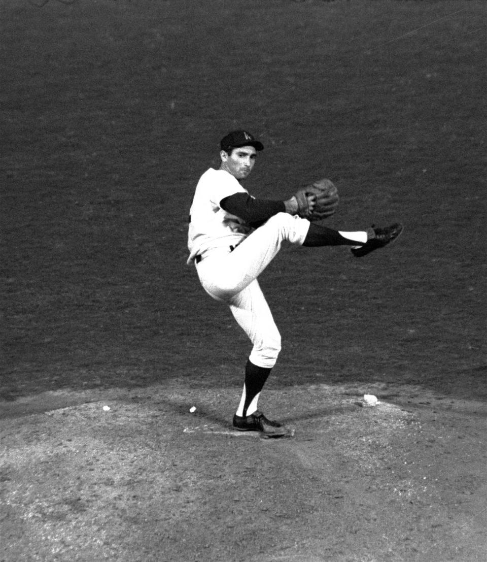 Sandy Koufax starts his windup during his perfect game on Sept. 9, 1965.