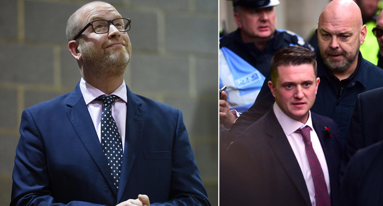 Paul Nuttall, left, said that the appointment of English Defence League founder Tommy Robinson, right, as an adviser was detrimental to UKIP’s cause (PA)