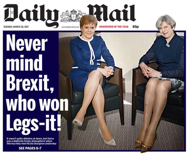 Nicola Sturgeon, left, and Theresa May on the cover of the <em>Daily Mail</em>. (Photo: Daily Mail)