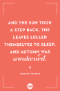 <p>And the sun took a step back, the leaves lulled themselves to sleep, and autumn was awakened.</p>