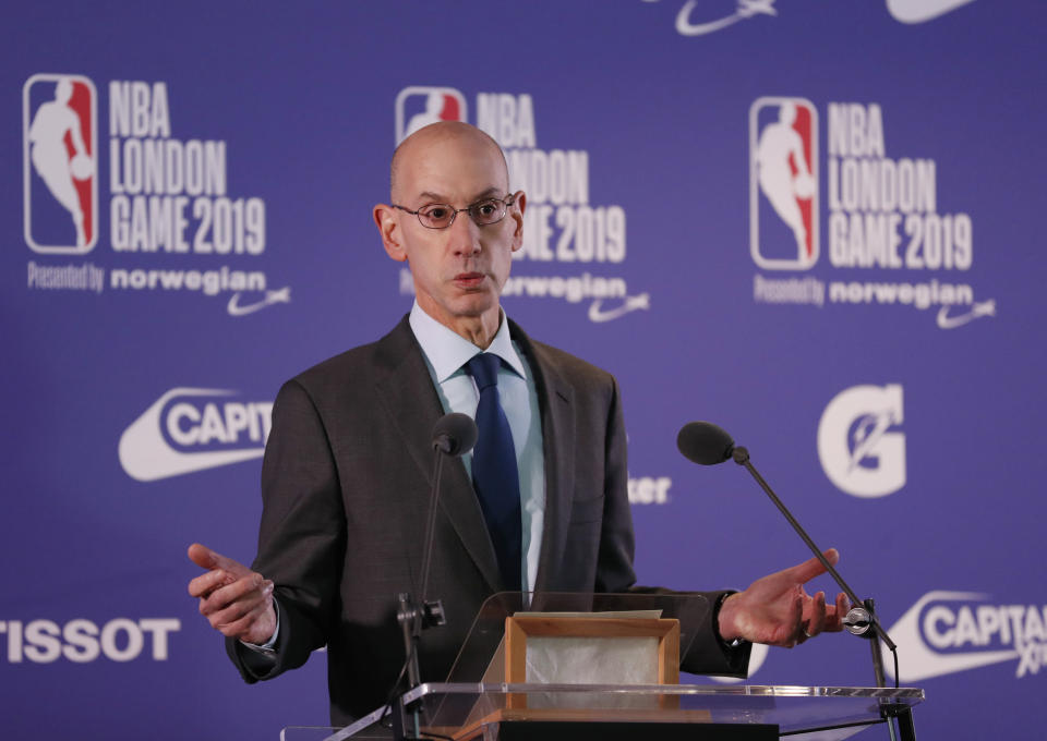 NBA commissioner Adam Silver seems to always have his league at the forefront of innovation, but will the futuristic NBA jerseys be a hit? (AP Photo/Alastair Grant)