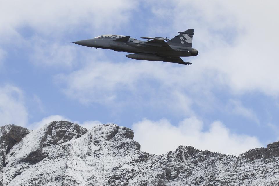 FILE - A Swedish build Saab Jas Gripen F Demonstrator jet performs during a flight show of the Swiss air force in Axalp near Meiringen, Switzerland, on Oct. 11, 2012. The road for Sweden’s NATO membership has been bumpy, chiefly because of Turkey stalling ratifying Sweden’s application. (AP Photo/Keystone,Peter Klaunzer, File)