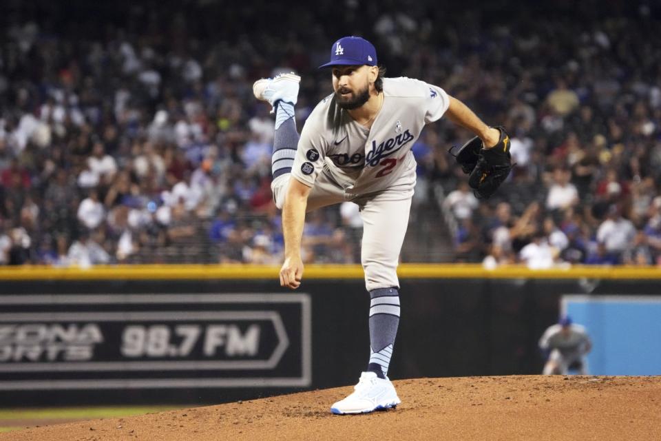 Dodgers starting pitcher Tony Gonsolin delivers during the first inning Sunday.