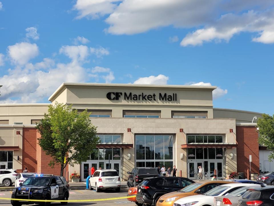 Calgary police are investigating a fatal shooting that occurred outside Market Mall in northwest Calgary Saturday. (Jade Markus/CBC - image credit)