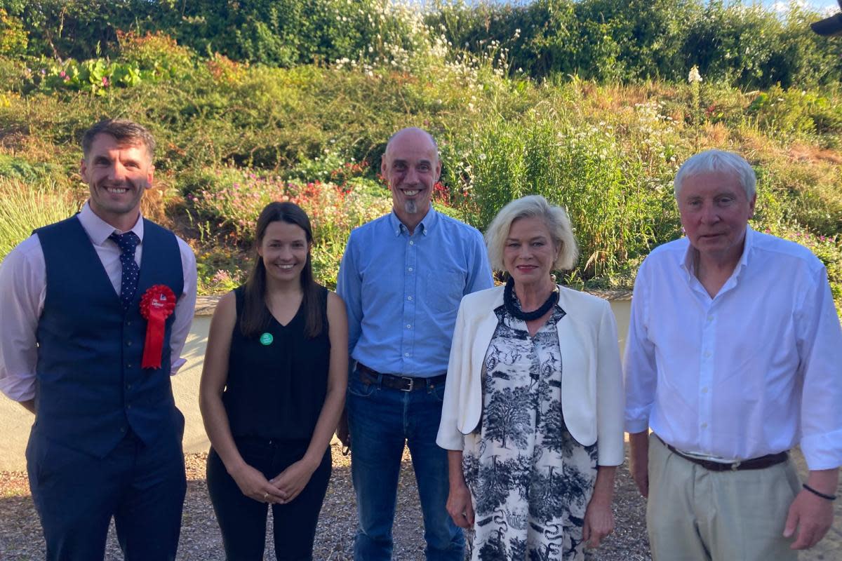 Four of the five candidates assembled at Langford Budville Jubilee Hall on Saturday. <i>(Image: Daniel Mumby)</i>