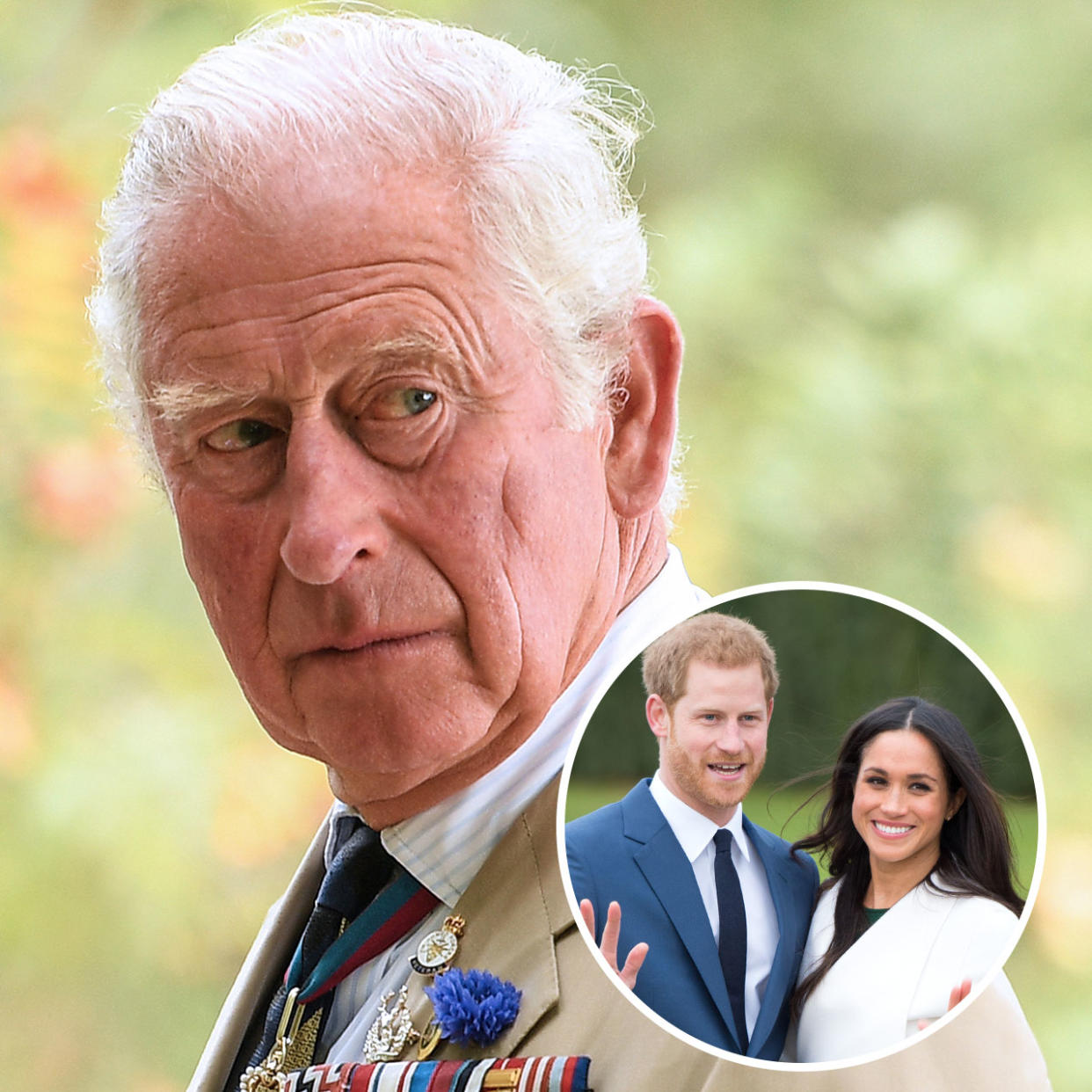 King Charles with Prince Harry and Meghan Markle insert