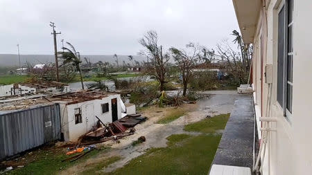 A view shows damages caused by Super Typhoon Yutu in Tinian, Northern Mariana Islands, U.S., October 25, 2018, in this still image taken from a video obtained from social media. Office of The Mayor of Tinian and Aguiguan/via REUTERS