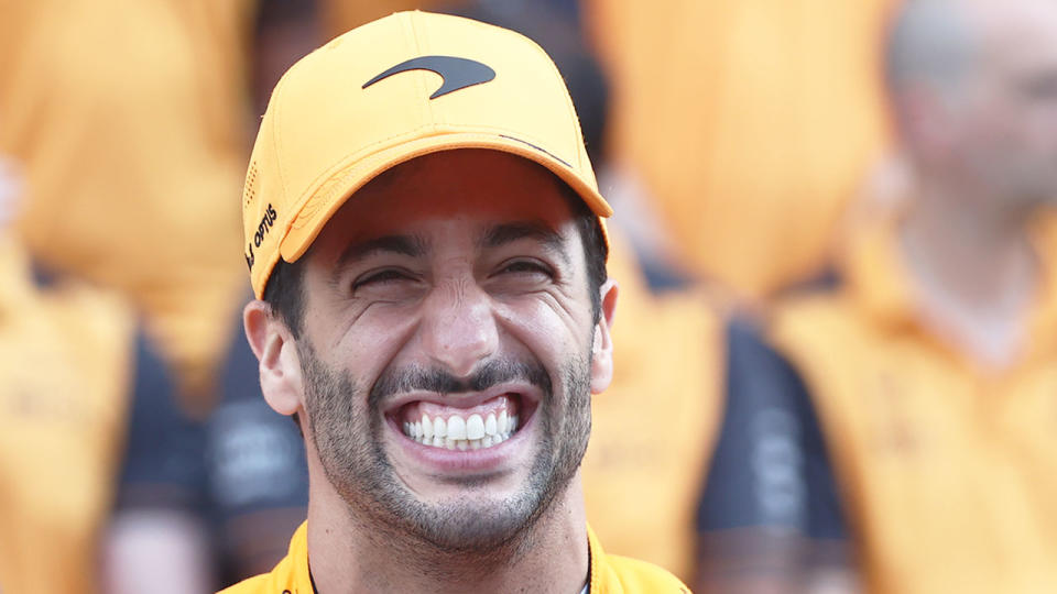 Seen here, Daniel Ricciardo smiles during his emotional McLaren farewell at the Abu Dhabi GP.