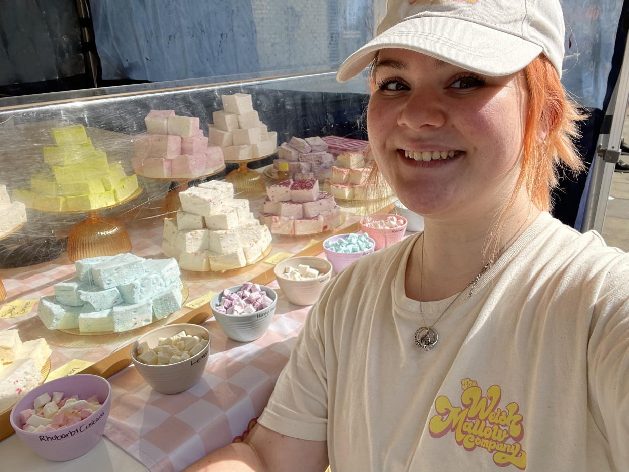 Emily Roberts selling her marshmallows at a food fair. (Emily Roberts/SWNS)