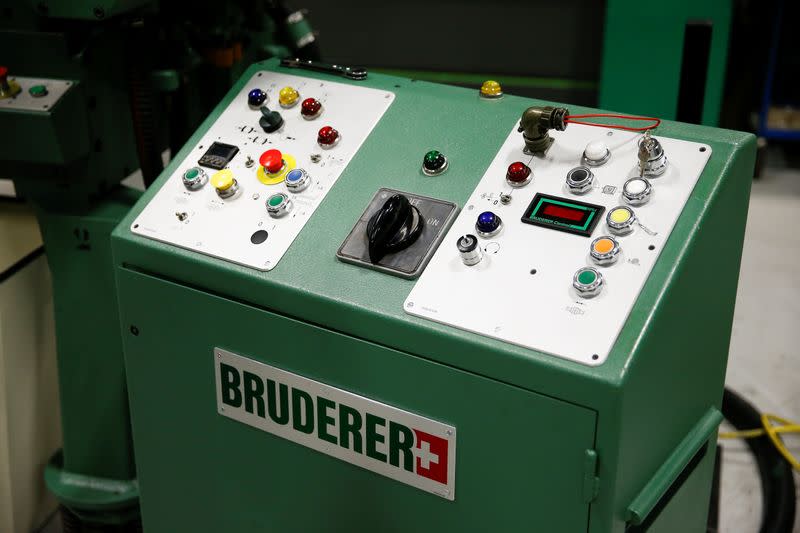 A machine produced by Bruderer Uk Ltd is seen inside the company's factory in Luton