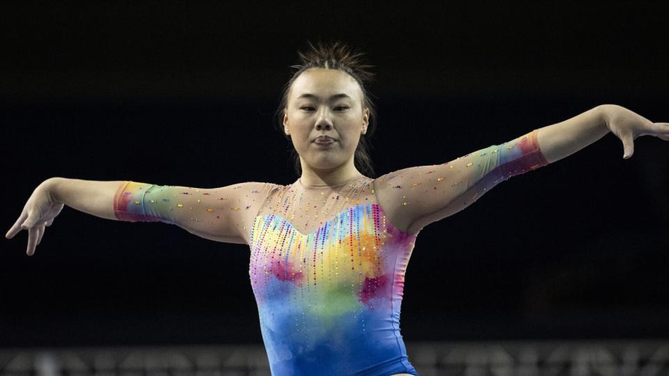 UCLA's Emily Lee competes during a meet against Oregon State on Jan. 29.