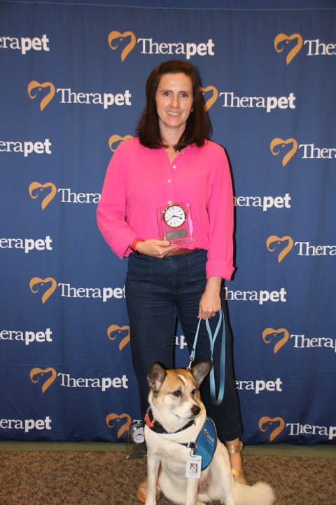 Therapet Ruby and Vanessa Olson are new therapy team of the year. Olson is also the new human volunteer of the year. Photo Courtesy of Therapet.