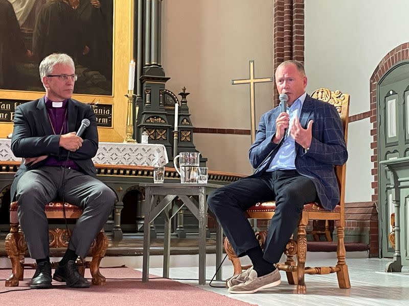 Nicolai Tangen, CEO of Norges Bank Investment Management, speaks at Trinity Church in Arendal