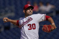 Washington Nationals relief pitcher Paolo Espino delivers a pitch during the first inning of a baseball game against the Pittsburgh Pirates, Wednesday, June 16, 2021, in Washington. (AP Photo/Carolyn Kaster)