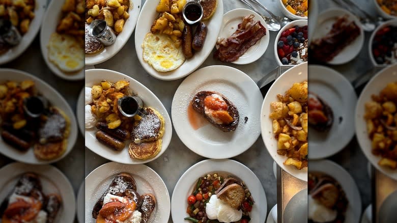 Plow brunch dishes on table