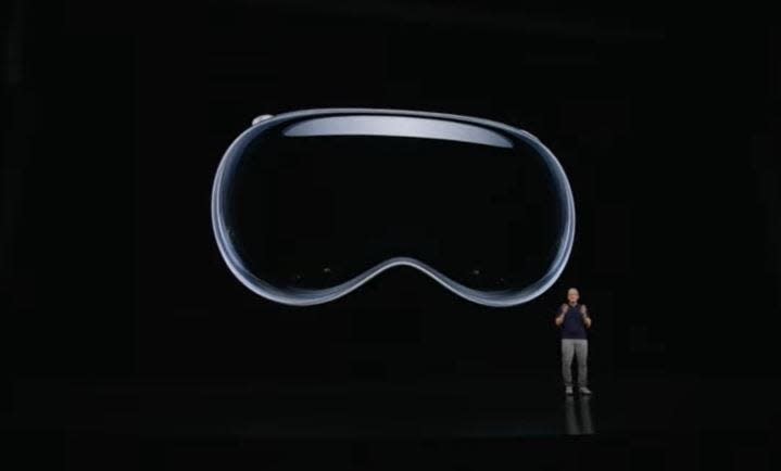 Apple CEO Tim Cook unveils Vision Pro, its new VR headset.