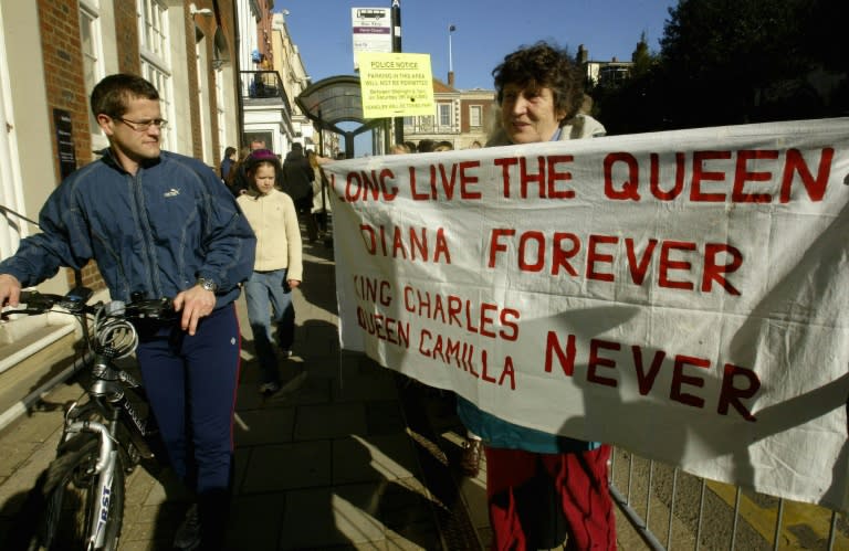 A protestor made her feelings known when Charles and Camilla married in a civil ceremony in Windsor in April 2005