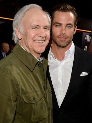 <p>Lester Cohen/WireImage</p> Robert Pine (L) and Chris Pine arrive at the premiere of "Jack Ryan: Shadow Recruit" in 2014