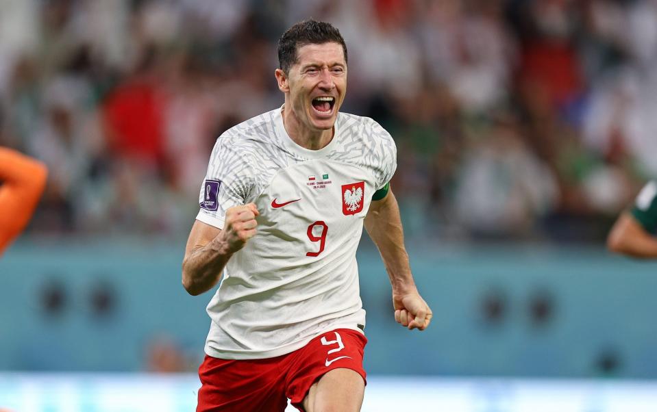 Robert Lewandowski of Poland celebrates scoring a goal during the FIFA World Cup Qatar 2022 Group C match between Poland and Saudi Arabia at Education City Stadium on November 26, 2022 in Al Rayyan, Qatar - Pawel Andrachiewicz/PressFocus/MB Media/Getty Images